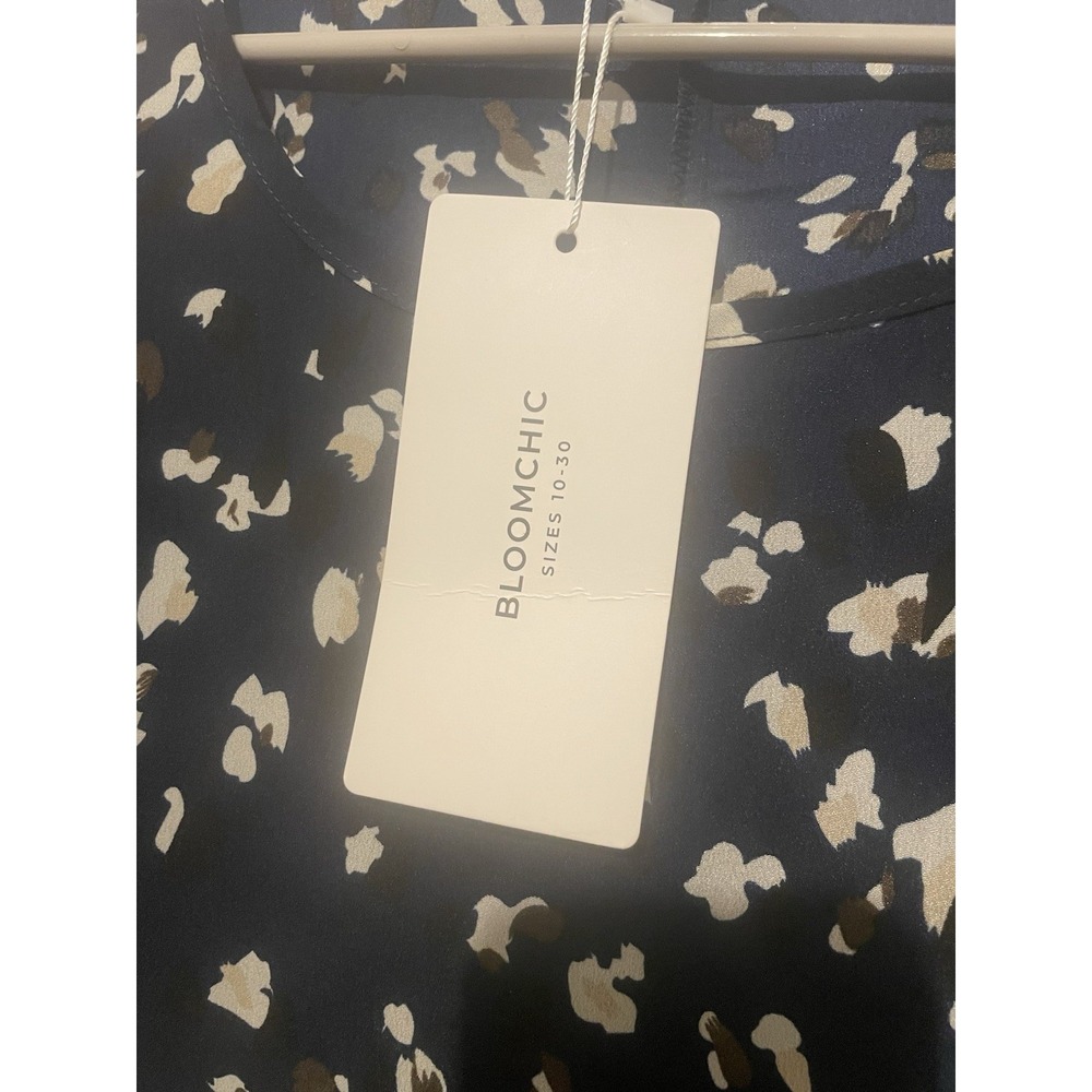 BloomChic Women's 14-16 Navy Abstract Print Ruffle Midi Dress Pockets NWT - Picture 5 of 10